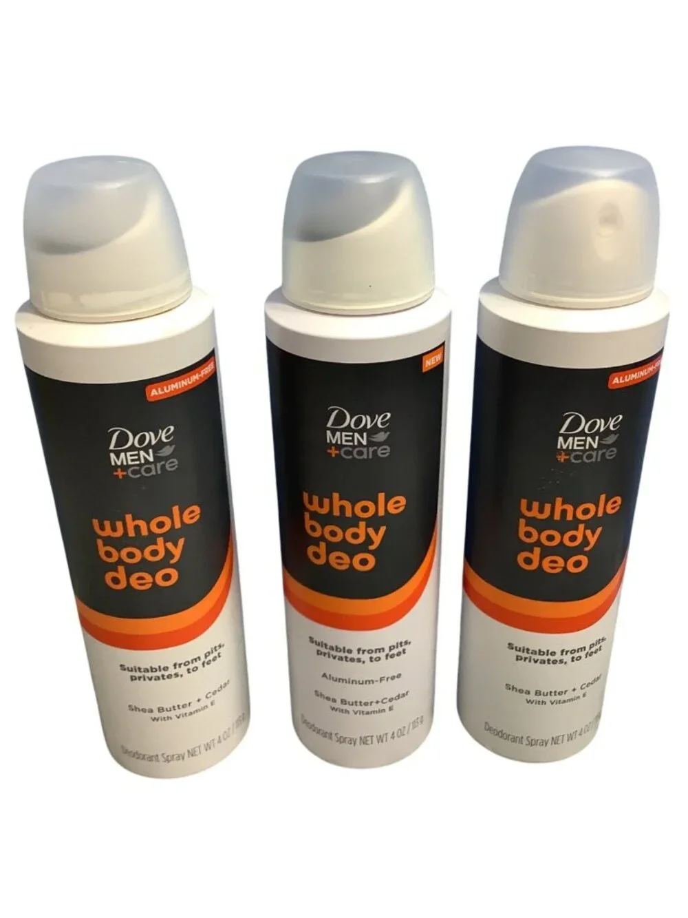 3 Dove Men+Care Whole Body Deodorant Spray Shea Butter & Cedar 4 Oz Vitamin E